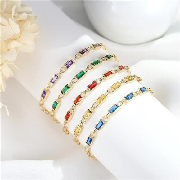 Gold Birthstone Bracelet Set for Women 18K Gold Plated Layered Stackable Jewelry - Picture 6 of 7